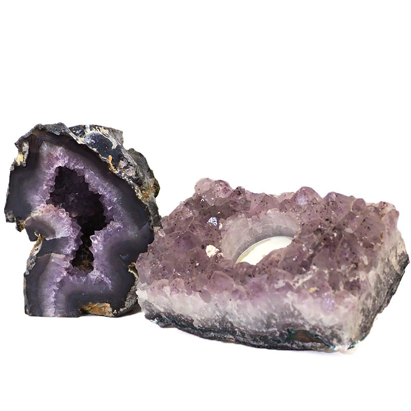 Crystal Specimen with Tea Light Candle Holder J735 2 Crystal Specimen with Tea Light Candle Holder J735 | Himalayan Salt Factory