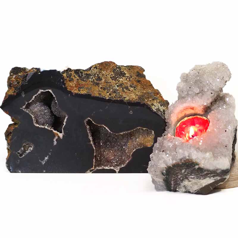 Crystal Specimen with Tea Light Candle Holder J736 4 Crystal Specimen with Tea Light Candle Holder J736-1 | Himalayan Salt Factory