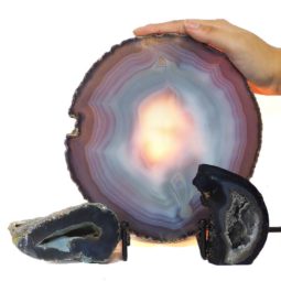 Sliced Brazilian Crystal Agate Lamp with Crystal Specimen J644-1 | Himalayan Salt Factory