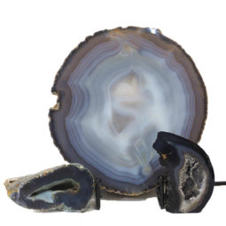 Sliced Brazilian Crystal Agate Lamp with Crystal Specimen J644 | Himalayan Salt Factory