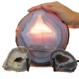 Sliced Brazilian Crystal Agate Lamp with Crystal Specimen J645-1 | Himalayan Salt Factory