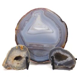 Sliced Brazilian Crystal Agate Lamp with Crystal Specimen J645 | Himalayan Salt Factory