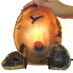 Sliced Brazilian Crystal Agate Lamp with Crystal Specimen J649-1 | Himalayan Salt Factory