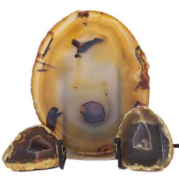 Sliced Brazilian Crystal Agate Lamp with Crystal Specimen J649 | Himalayan Salt Factory