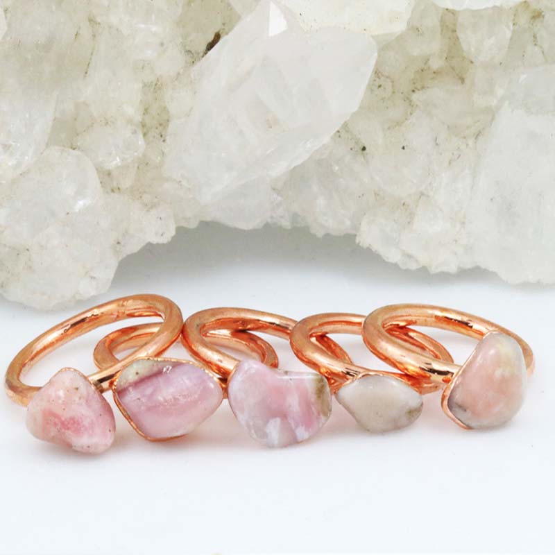 Five Pink Peru Opal Copper Electroformed Rings NA 281 4 Five Pink Peru Opal Copper Electroformed Rings NA 281-1 | Himalayan Salt Factory
