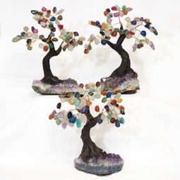 Mixed Gemstone Bonsai Tree on Amethyst Cluster 12 Branches 9 Mixed Gemstone Bonsai Tree on Amethyst Cluster 20cm | Himalayan Salt Factory