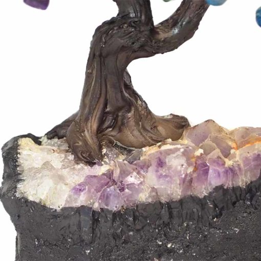 Mixed Gemstone Bonsai Tree on Amethyst Cluster 25cm | Himalayan Salt Factory