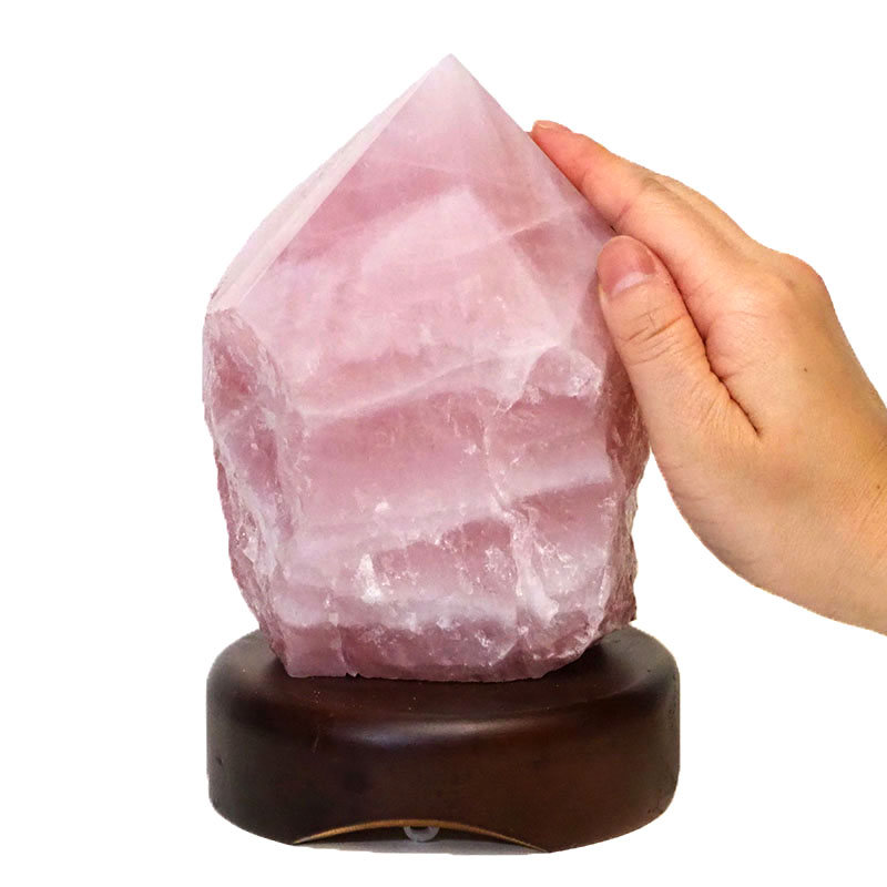 Rose Quartz Point Lamp on Timber Base - Large 5 Rose Quartz Point Lamp on Timber Base - Large - Image 3