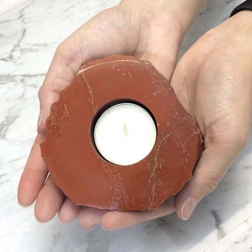 Red Jasper Tealight Candle Holder – Polished | Himalayan Salt Factory