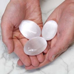 Selenite Oval Palm Stones Small x 3 | Himalayan Salt Factory