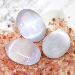 Selenite Oval Palm Stones Small x 3 | Himalayan Salt Factory