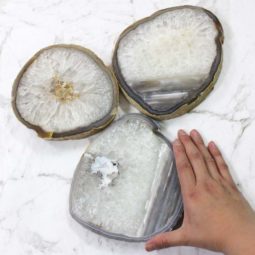 Sliced Thick Agate Crystal Plate 3 Piece Set J1311 | Himalayan Salt Factory