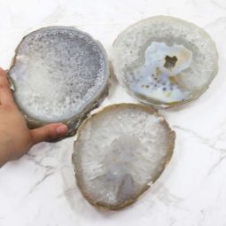 Sliced Thick Agate Crystal Plate 3 Piece Set J1312-1 | Himalayan Salt Factory
