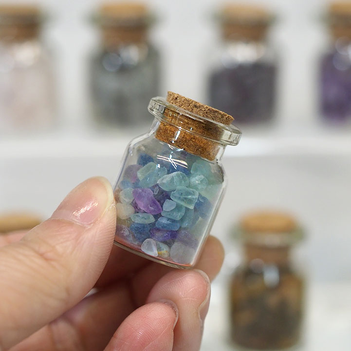 Wishing Bottle Set with Crystal Chips 4 Wishing Bottle Set with Crystal Chips | Himalayan Salt Factory