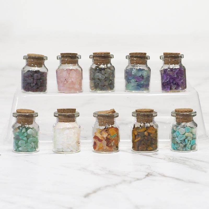 Wishing Bottle Set with Crystal Chips 5 Wishing Bottle Set with Crystal Chips | Himalayan Salt Factory