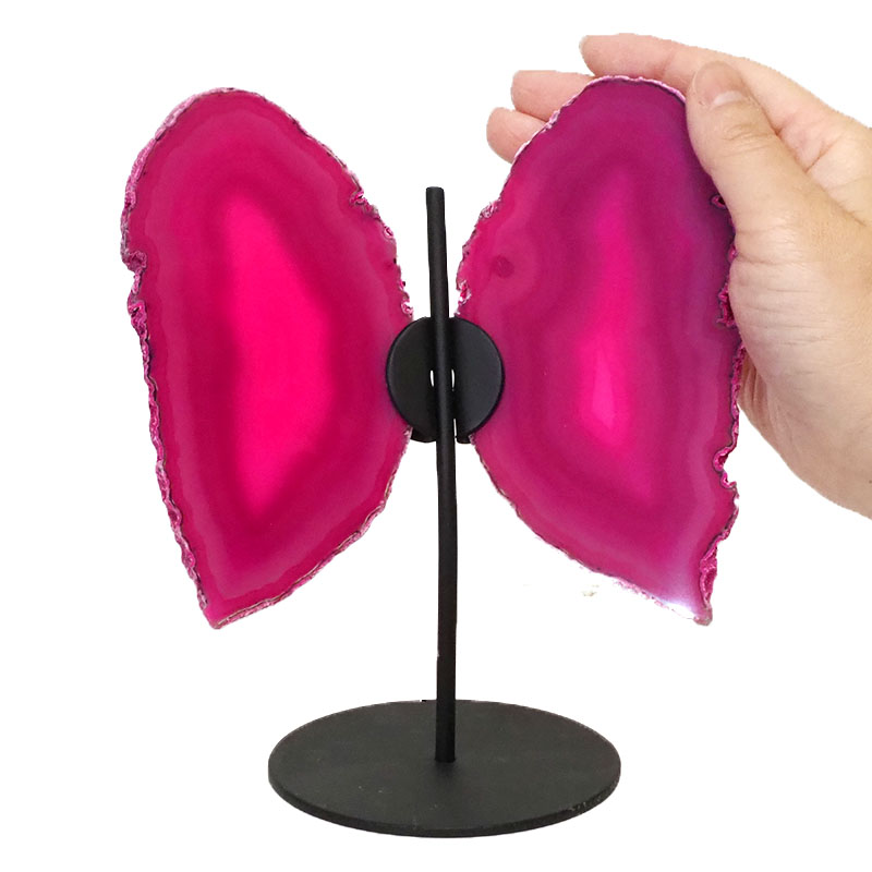 Agate Crystal Butterfly Slices on Metal Stand S789 5 Agate Crystal Butterfly Slices on Metal Stand S789 | Himalayan Salt Factory