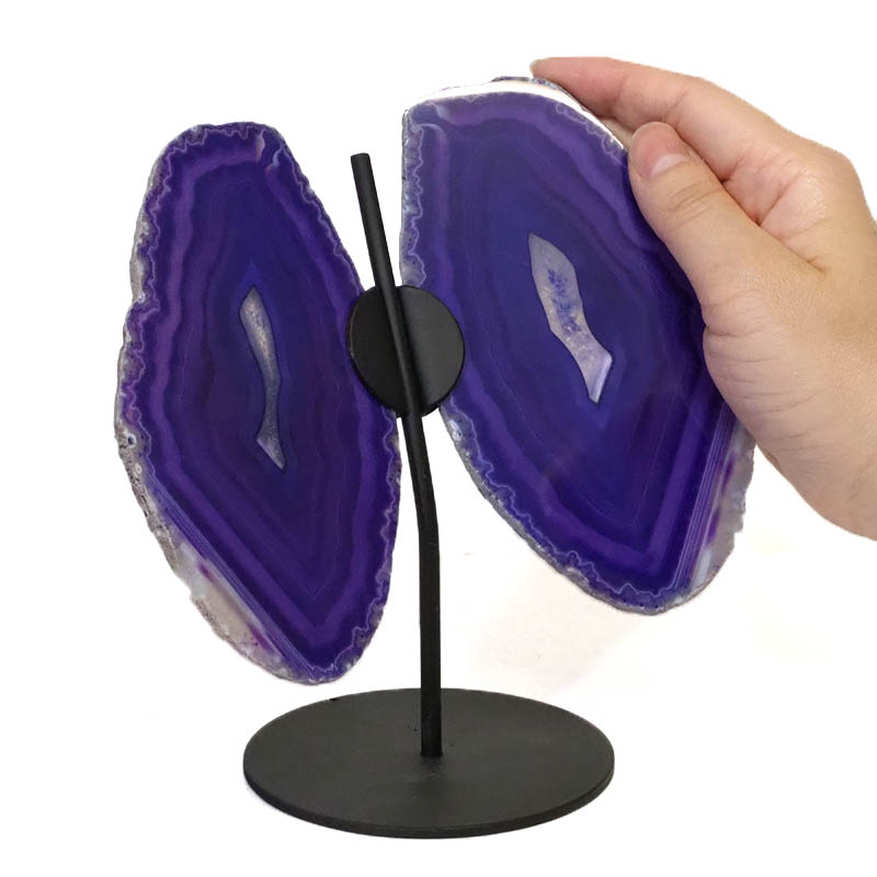 Agate Crystal Butterfly Slices on Metal Stand S791 4 Agate Crystal Butterfly Slices on Metal Stand S791 | Himalayan Salt Factory