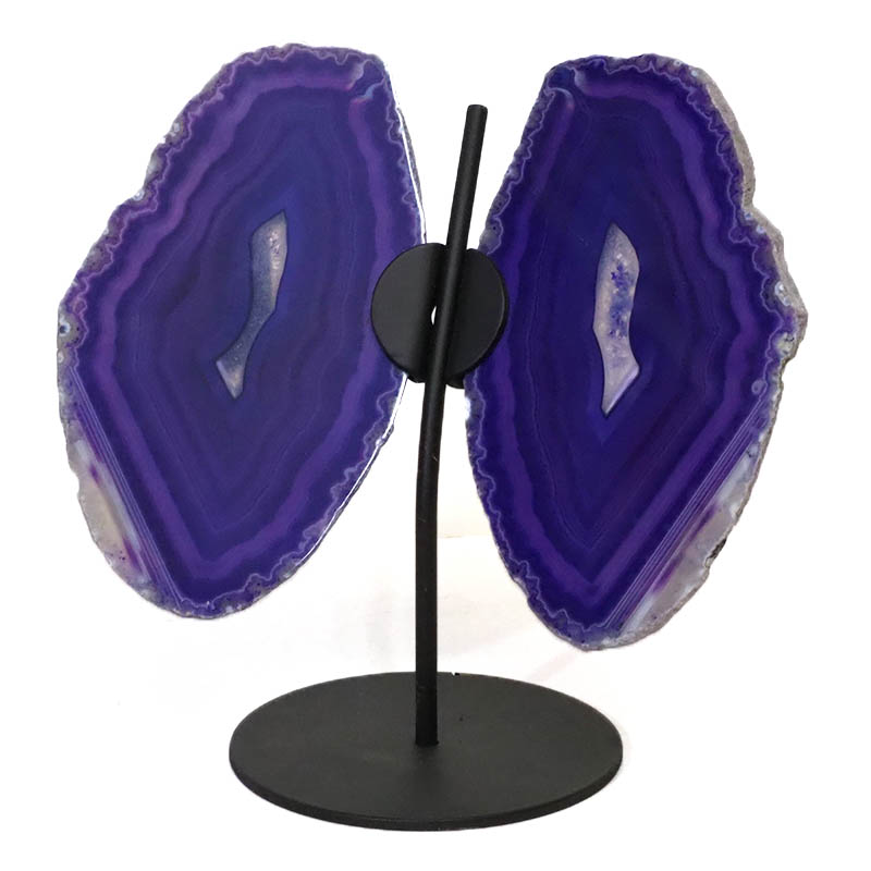 Agate Crystal Butterfly Slices on Metal Stand S791 5 Agate Crystal Butterfly Slices on Metal Stand S791 | Himalayan Salt Factory
