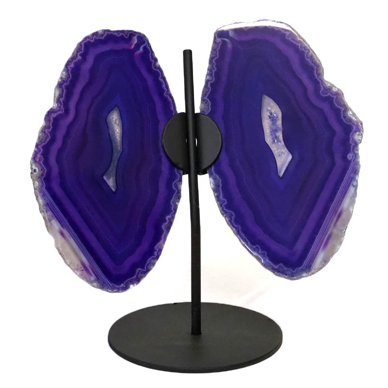 Agate Crystal Butterfly Slices on Metal Stand S791 3 Agate Crystal Butterfly Slices on Metal Stand S791 | Himalayan Salt Factory