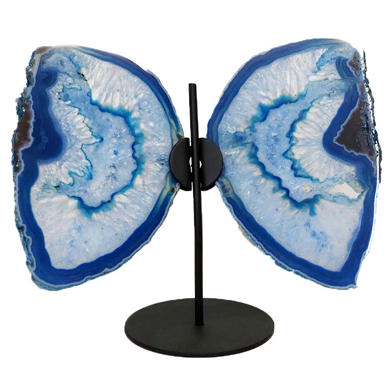 Agate Crystal Butterfly Slices on Metal Stand S792 3 Agate Crystal Butterfly Slices on Metal Stand S792 | Himalayan Salt Factory