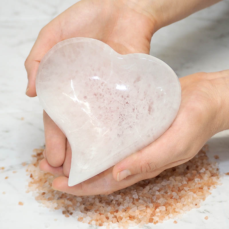 Selenite Wave Heart Bowl 5 Selenite Wave Heart Bowl | Himalayan Salt Factory