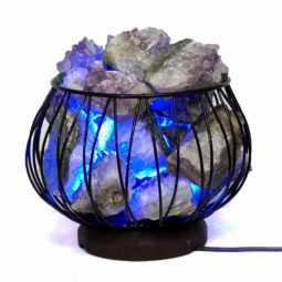 Amethyst Crystal Druze Rough Amore Lamp - Blue LED Bulb | Himalayan Salt Factory