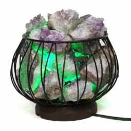Amethyst Crystal Druze Rough Amore Lamp - Green LED Bulb | Himalayan Salt Factory