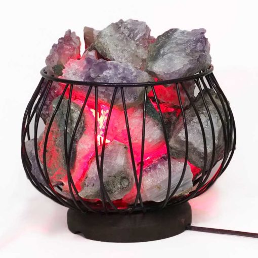 Amethyst Crystal Druze Rough Amore Lamp - Red LED Bulb | Himalayan Salt Factory