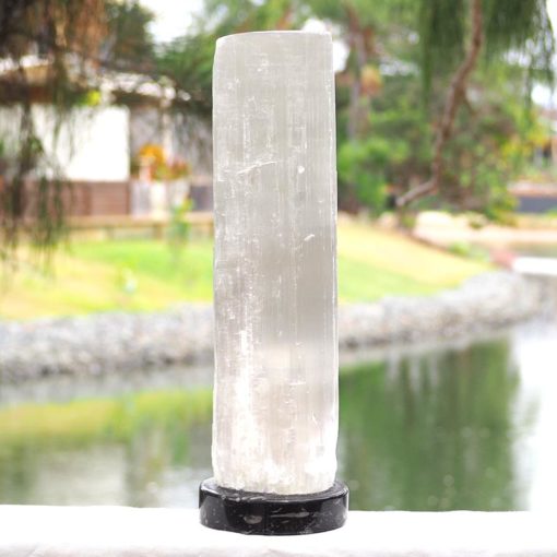 Selenite Lamp with Ancient Fossil Orthoceras Base 40cm | Himalayan Salt Factory