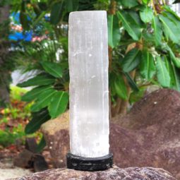 Selenite Lamp with Ancient Fossil Orthoceras Base 40cm | Himalayan Salt Factory