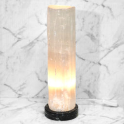 Selenite Lamp with Ancient Fossil Orthoceras Base 40cm | Himalayan Salt Factory