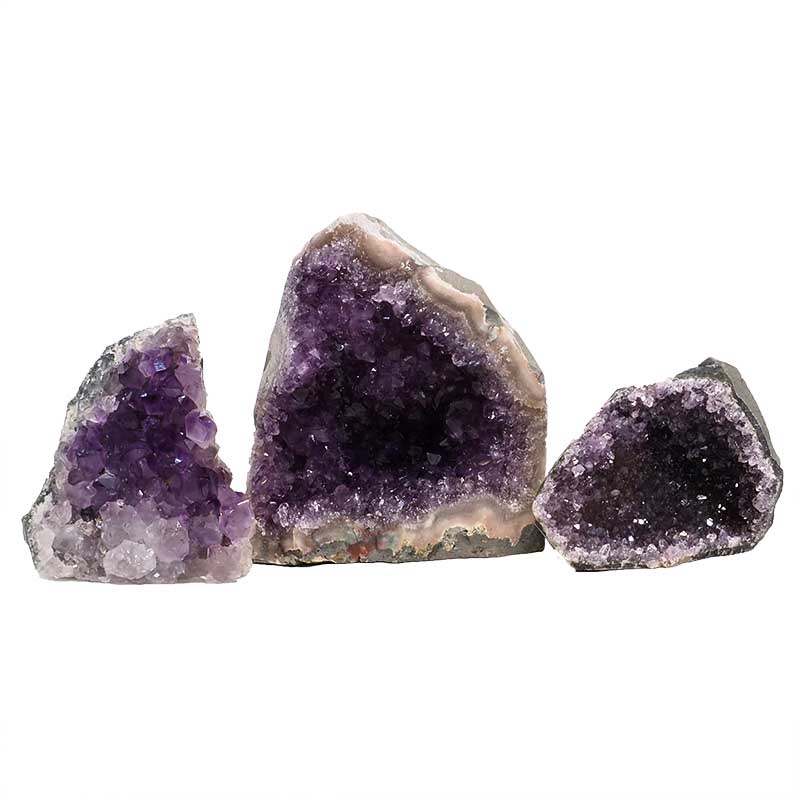1.27kg Amethyst Crystal Geode Specimen Set 3 Pieces J1687 3 Amethyst Crystal Geode Specimen Set 3 Pieces J1687 | Himalayan Salt Factory