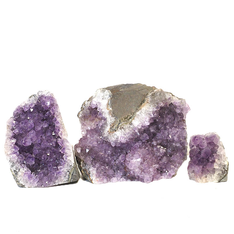 1.69kg Amethyst Crystal Geode Specimen Set 3 Pieces J1706 3 Amethyst Crystal Geode Specimen Set 3 Pieces J1706 | Himalayan Salt Factory