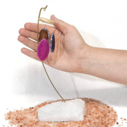 Colorful Agate Slices Desk Chime - Clear Quartz Base | Himalayan Salt Factory