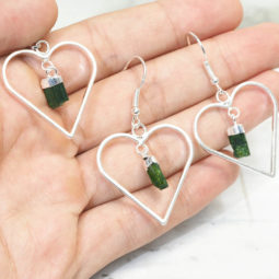 Green Black Tourmaline Lovers Heart Pendant and Earring Set - BRLHGBT | Himalayan Salt Factory