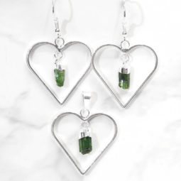 Green Black Tourmaline Lovers Heart Pendant and Earring Set - BRLHGBT | Himalayan Salt Factory