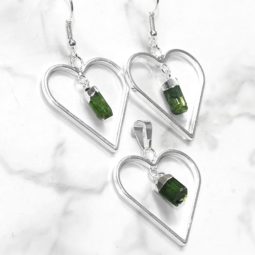 Green Black Tourmaline Lovers Heart Pendant and Earring Set - BRLHGBT | Himalayan Salt Factory