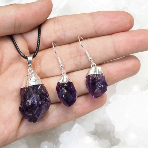 Raw Amethyst Electroformed Points Pendant and Earring Set - BREAMP | Himalayan Salt Factory