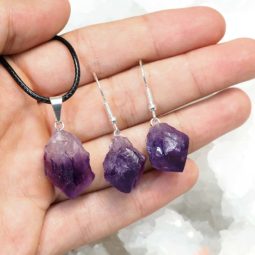 Raw Amethyst Points Pendant and Earring Set - BRAMP | Himalayan Salt Factory