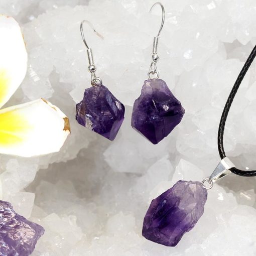 Raw Amethyst Points Pendant and Earring Set - BRAMP | Himalayan Salt Factory