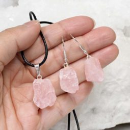 Raw Rose Quartz Points Pendant and Earring Set - BRARQ | Himalayan Salt Factory
