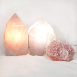 Rose Quartz Point Lamp with rough Set 3 | Himalayan Salt Factory