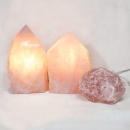 Rose Quartz Point Lamp with rough Set 3 | Himalayan Salt Factory