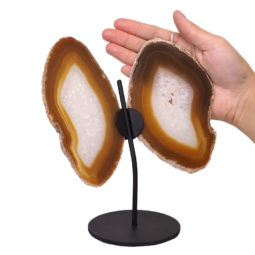 Agate Crystal Butterfly Slices on Metal Stand N361 | Himalayan Salt Factory