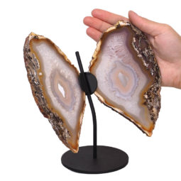 Agate Crystal Butterfly Slices on Metal Stand N362 | Himalayan Salt Factory