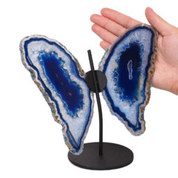 Agate Crystal Butterfly Slices on Metal Stand N378 | Himalayan Salt Factory