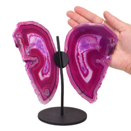 Agate Crystal Butterfly Slices on Metal Stand N385 | Himalayan Salt Factory