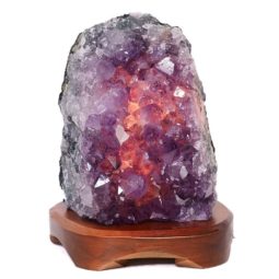 Natural Amethyst Crystal Lamp with Timber Base DS668 | Himalayan Salt Factory