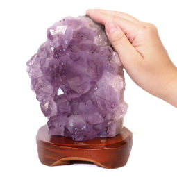 Natural Amethyst Crystal Lamp with Timber Base DS671 | Himalayan Salt Factory