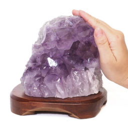 Natural Amethyst Crystal Lamp with Timber Base DS700-1 | Himalayan Salt Factory